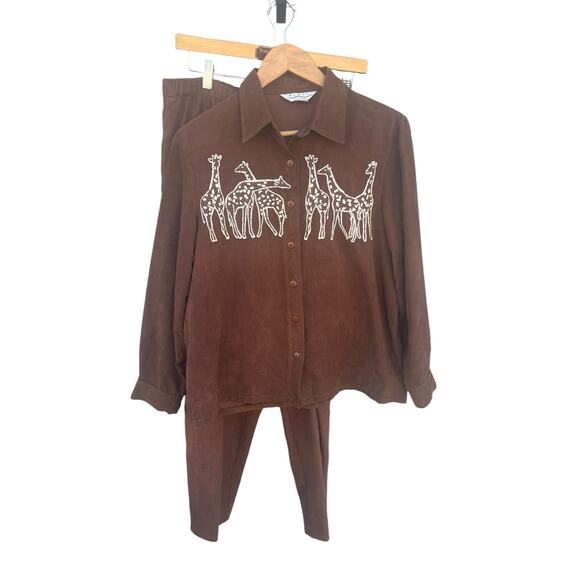 2 Piece Set Brown Giraffe Safari Blast Studio Jacket & Pants Petite Medium - Picture 1 of 11